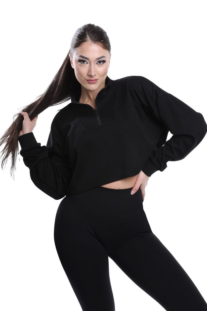 Felpa a vita corta nera modello IRIS