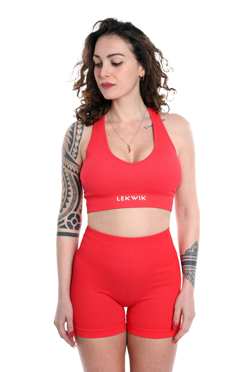 Shorts a costine rosso corallo modello CIRCE a vita alta