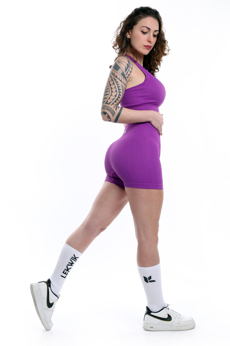 Shorts a costine viola modello CIRCE a vita alta