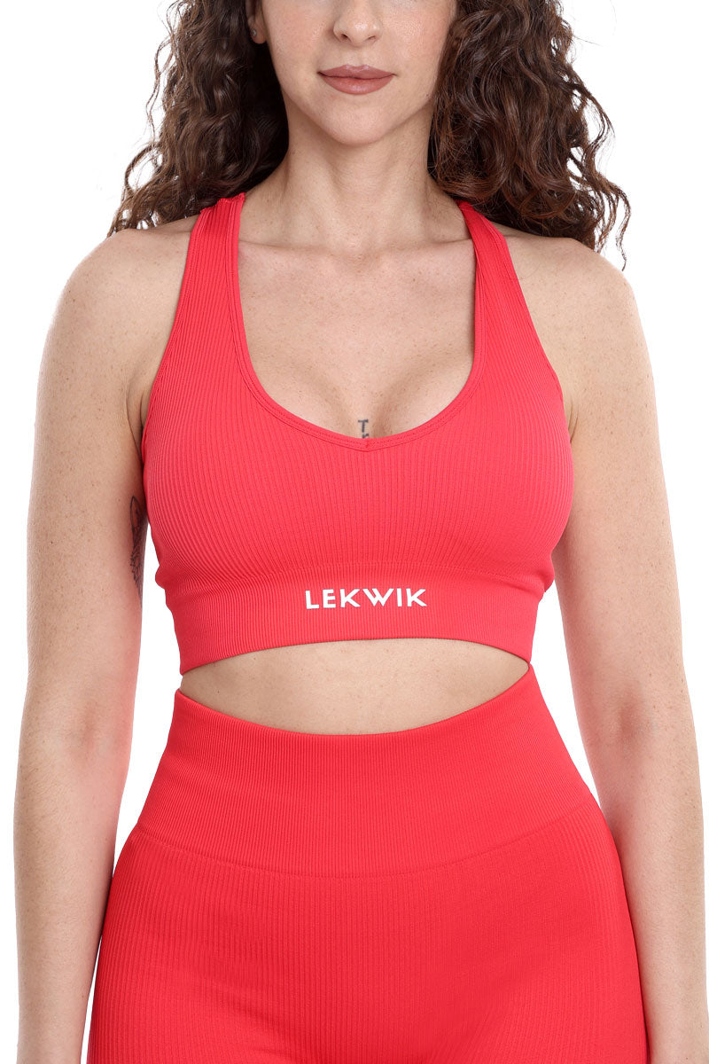 Top sportivo a costine rosso corallo modello CIRCE